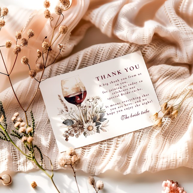 Romantic Burgundy Rose Wine Bridal Shower Dankeskarte (Von Creator hochgeladen)