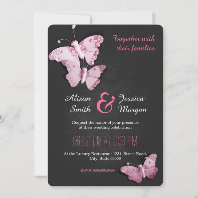 Romantic Butterflies wedding invitation (Devant)