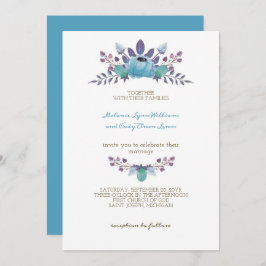 Romantic Cadet Blue Flowers Crown Wedding Einladung