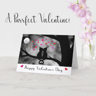 Romantic Cats Under Moon Valentine Card            Karte