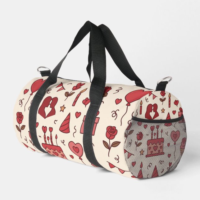 Romantic Celebration Doodle Pattern Duffle Bag (Rechte Ecke)