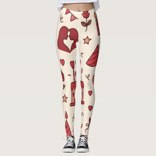 Romantic Celebration Doodle Pattern Leggings (Vorderseite)