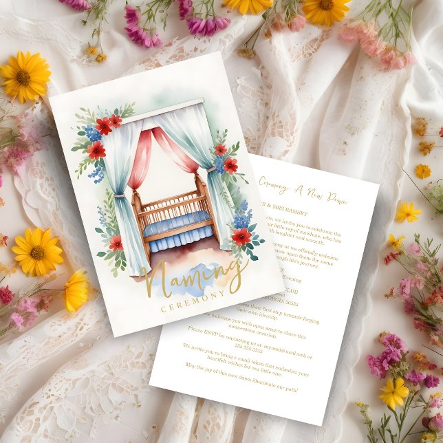 Romantic Cheerful Watercolor Crib Naming Ceremony Einladung (Von Creator hochgeladen)