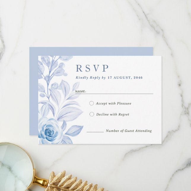Romantic Chic Classique Mariage Floral Carte RSVP (Devant/Arrière en situation)