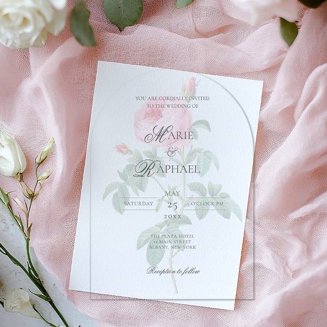 Romantic Chic French Rose Botanical Wedding Acryleinladungen (Von Creator hochgeladen)