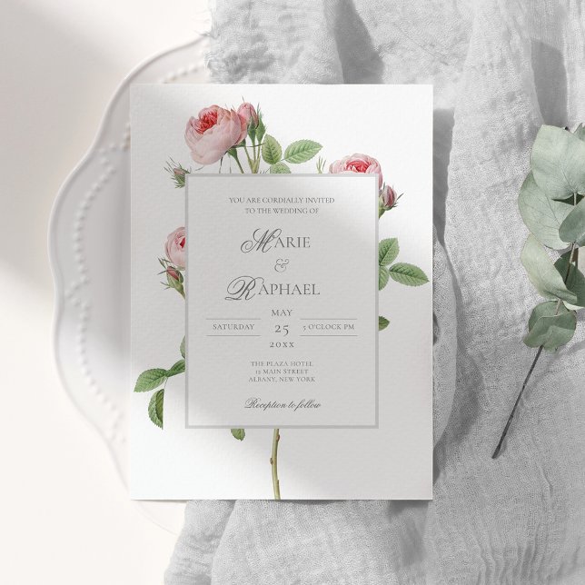 Romantic Chic French Rose Botanical Wedding Einladung (Von Creator hochgeladen)