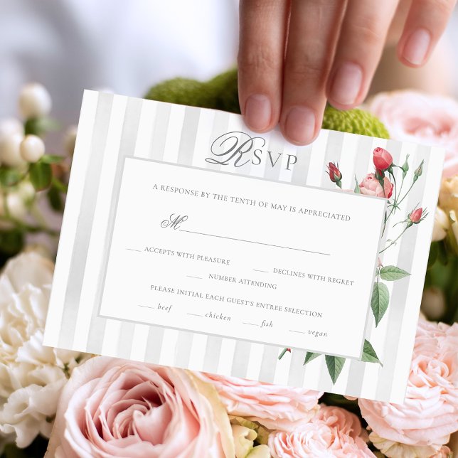 Romantic Chic French Rose Botanical Wedding RSVP Karte (Von Creator hochgeladen)