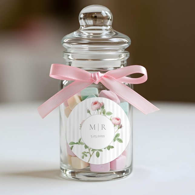 Romantic Chic French Rose Botanical Wedding Runder Aufkleber (Von Creator hochgeladen)