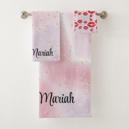 Romantic chic luxe red lips badhandtuch set