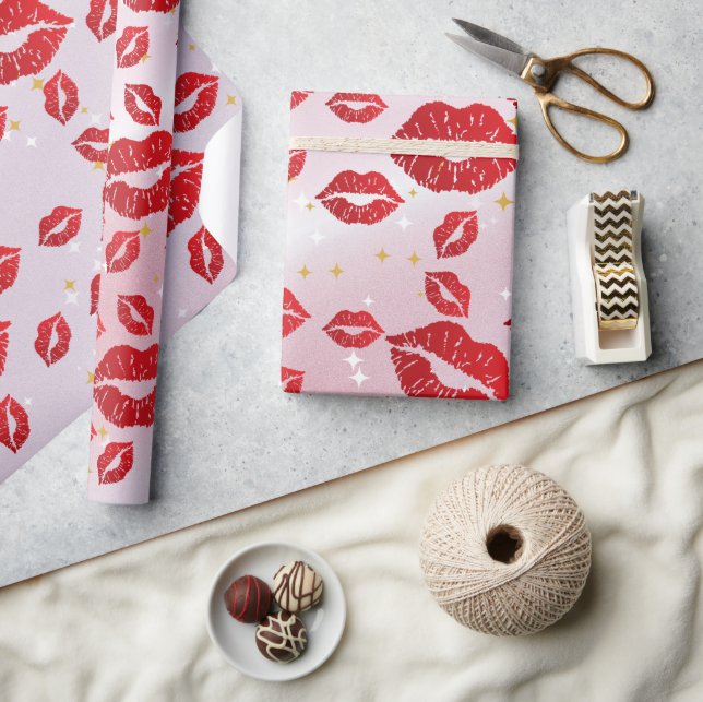 Romantic chic luxe red lips geschenkpapier (Kunsthandwerk)