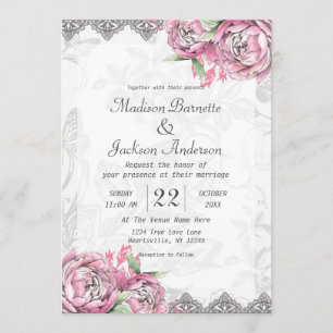 Romantic Chic Peony Floral Faire-part de mariage