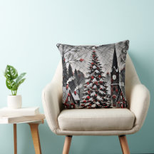 Romantic Christmas Village Holiday Artwork