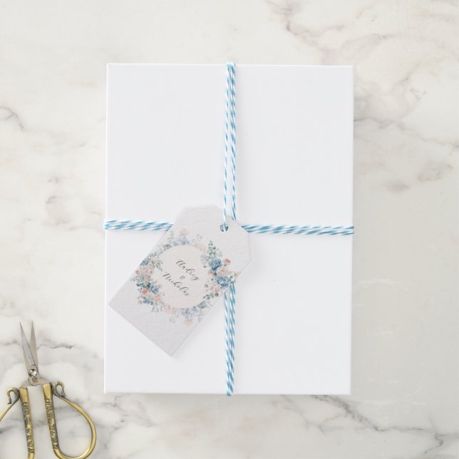 Romantic Classic Calligraphy Floral Wedding Geschenkanhänger (Mit Garn)