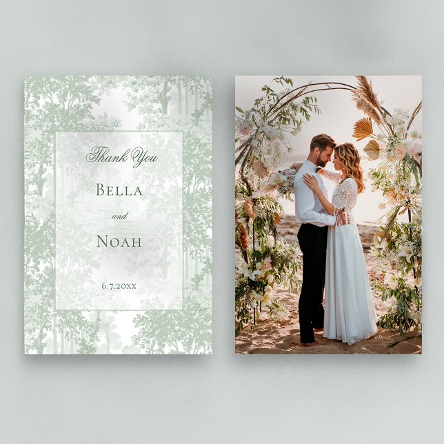 Romantic Classic Sage Green Landscape Toile Dankeskarte (Von Creator hochgeladen)