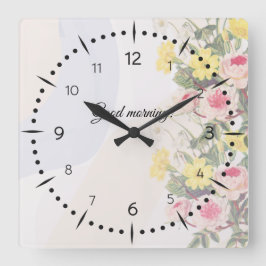 Romantic cottage flowers wallpaper quadratische wanduhr