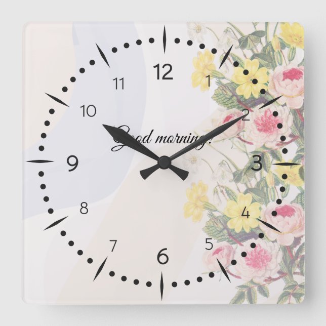 Romantic cottage flowers wallpaper quadratische wanduhr (Vorderseite)