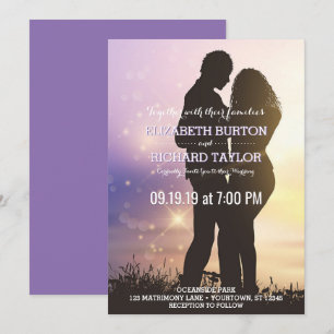 Romantic Couple Beach Mariage Violet Invitation