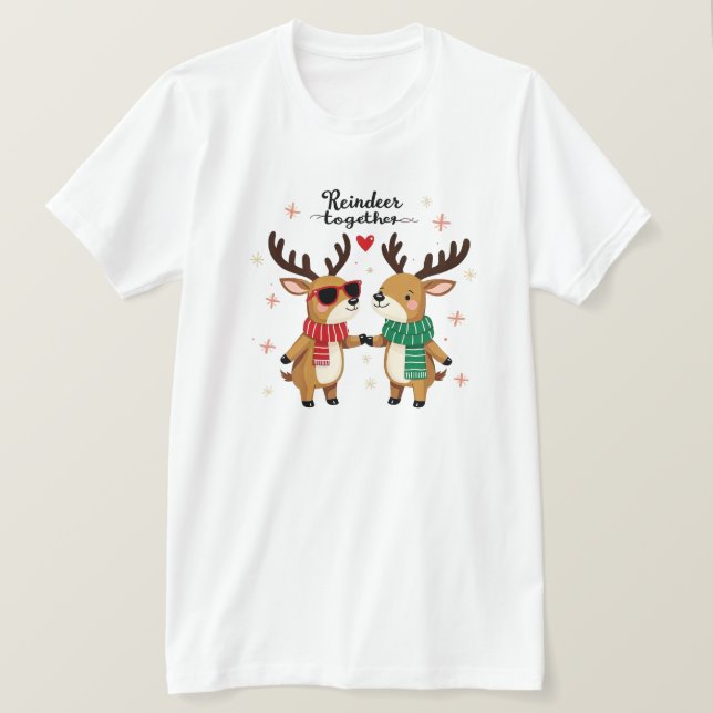 Romantic Couple Christmas Reindeer T-shirt (Design devant)