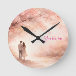Romantic Couple Clock – Custom Text Wall Art Runde Wanduhr