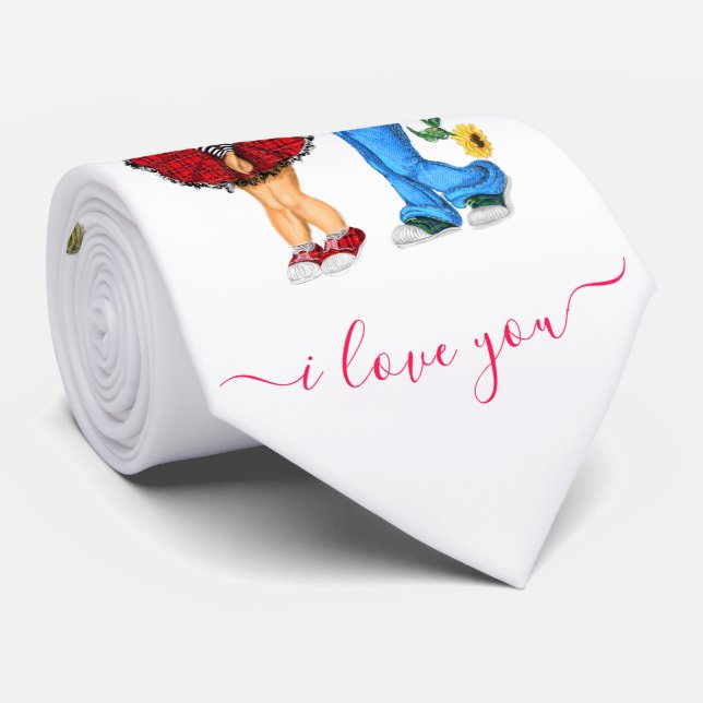 Romantic Couple Neck Tie - I Love You Krawatte (Gerollt)