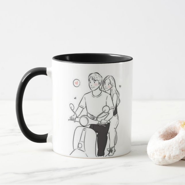Romantic Couple on Scooter – Cute Minimalist Love  Tasse (Mit Donut)