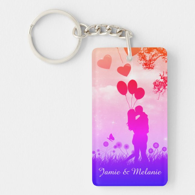 Romantic Couple Silhouette Love Art Personalised Schlüsselanhänger (Vorderseite)