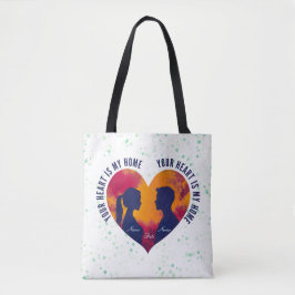 Romantic Couple Silhouette Sunset Heart Tote Bag