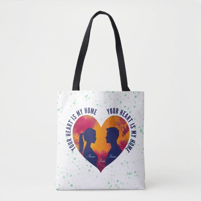 Romantic Couple Silhouette Sunset Heart Tote Bag (Devant)