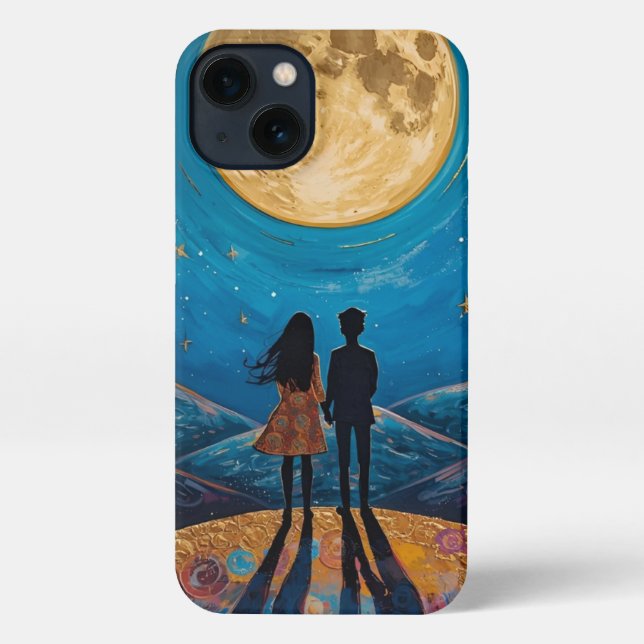 Romantic Couple Under Moonlight Aesthetic iPhone C Hülle (Rückseite)