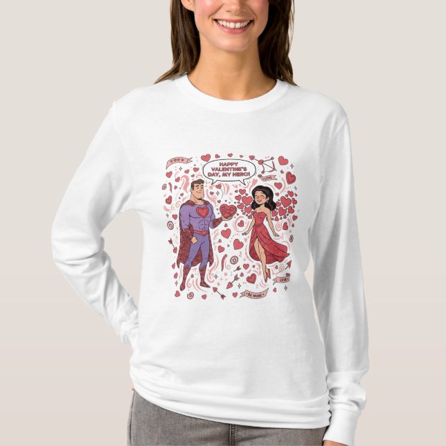 Romantic Couple Valentines Illustration T-Shirt (Vorderseite)
