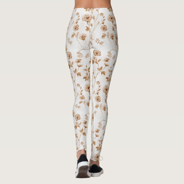 Romantic Cream Brown Floral  Leggings (Rückseite)