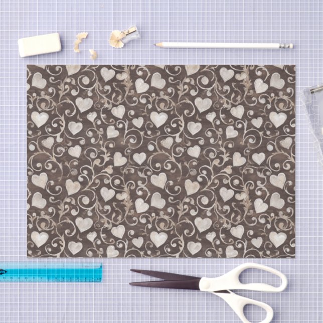 Romantic Cream Brown Hearts Bridal Shower Seidenpapier (Handwerk)