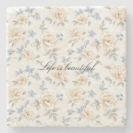 Romantic Cream Floral Blue Leaves Steinuntersetzer