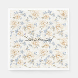 Romantic Cream Floral Blue Leaves Wedding Serviette