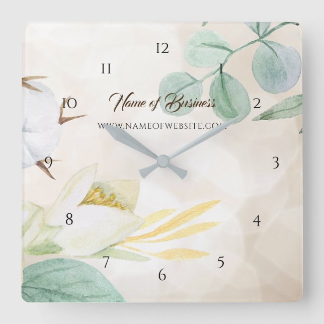 Romantic Cream Floral Elegant Website Boutique Quadratische Wanduhr (Vorderseite)