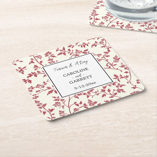 Romantic Cream Red Leaves Wedding Rechteckiger Pappuntersetzer (angewinkelt)