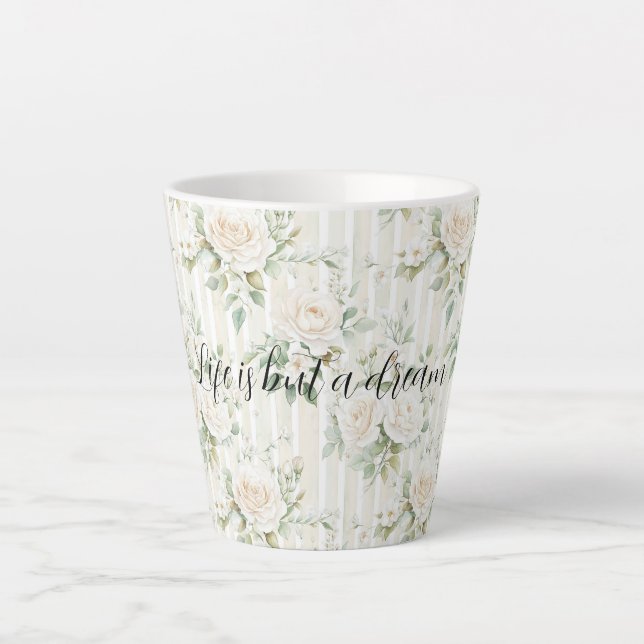 Romantic Cream Roses Floral Bridal Shower Wedding Milchtasse (Vorderseite)