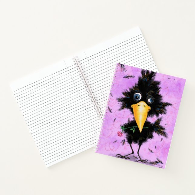 Romantic Crow with Rose Notebook Cartoon Notizbuch (Innenseite)