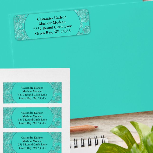 Romantic Daisies floral Türkis Rücksendeadresse (Romantic Daisies Floral Turquoise Return Address Label)