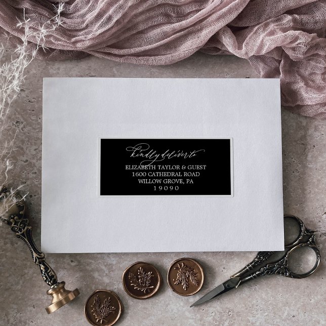 Romantic Dark Black Guest Address Labels (Von Creator hochgeladen)