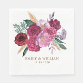Romantic Dark Moody Burgundy Maroon Floral Wedding Serviette