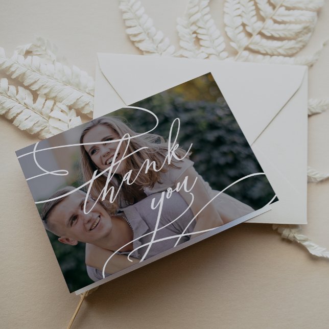 Romantic Dark Photo Overlay Wedding Thank You Card Dankeskarte (Von Creator hochgeladen)