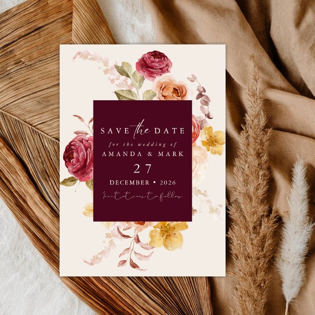 Romantic Deep Burgundy Floral Save the date  Einladung (Von Creator hochgeladen)