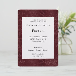 Romantic Deep Red Burgundy Floral Birthday Einladung