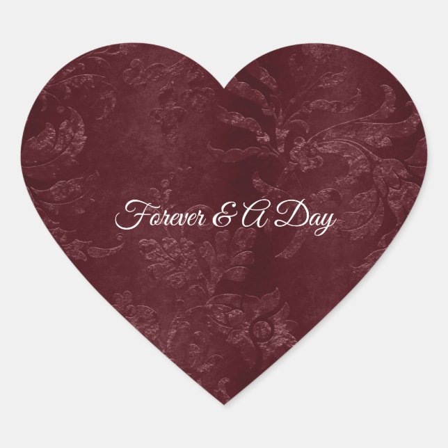 Romantic Deep Red Burgundy Floral Wedding Herz-Aufkleber (Vorderseite)