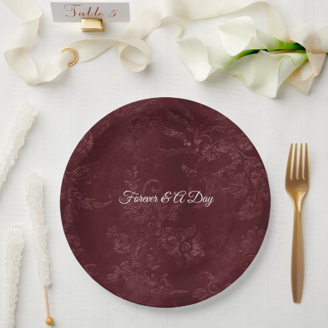 Romantic Deep Red Burgundy Floral Wedding Pappteller (Hochzeit)