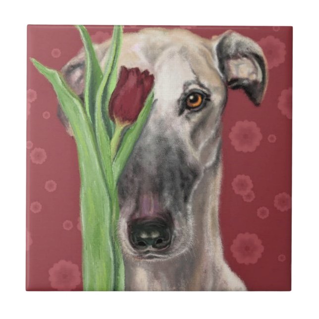 Romantic Dog with Flower Ceramic Tile - Painting Fliese (Vorderseite)