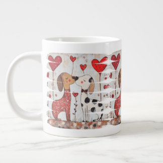 Romantic Dogs with Heart Balloons Jumbo-Tasse