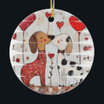 Romantic Dogs with Heart Balloons Keramik Ornament<br><div class="desc">Romantic Dogs with Heart Balloons, Two cartoon-style dogs share a moment surrounded by heart-shaped balloons. The background features a rustic wood texture. Dog, romance, balloons, cartoon, love, cute, rustic, background, moment, cartoon style, heart-shaped, rustic wood background, whimsical, cute, adorable, love, couple, affection, valentine, pet love, canine companions, friendship, celebration, cozy,...</div>