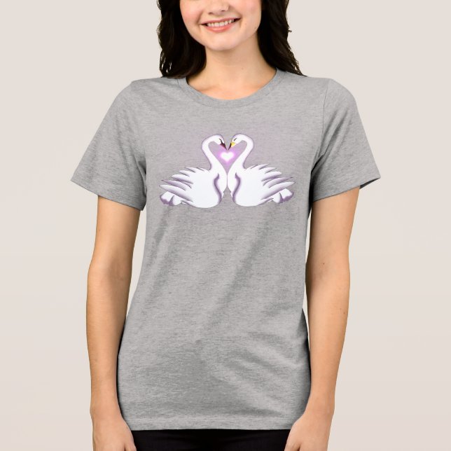 Romantic Double Swan Heart Love Gray T-Shirt Tri-Blend Shirt (Vorderseite)